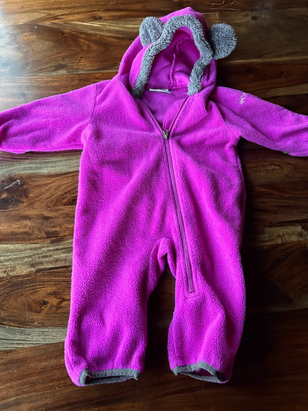 Columbia Bright Fuchsia Hooded Fleece One-Piece with Bear Ears